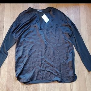 NWT Vince black silk top L